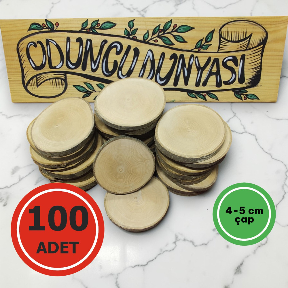 4-5 cm (100 Adet) Doğal Ahşap Odun Kütük Dilimi