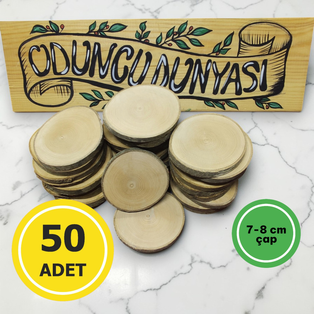 7-8 cm (50 Adet) Doğal Ahşap Odun Kütük Dilimi