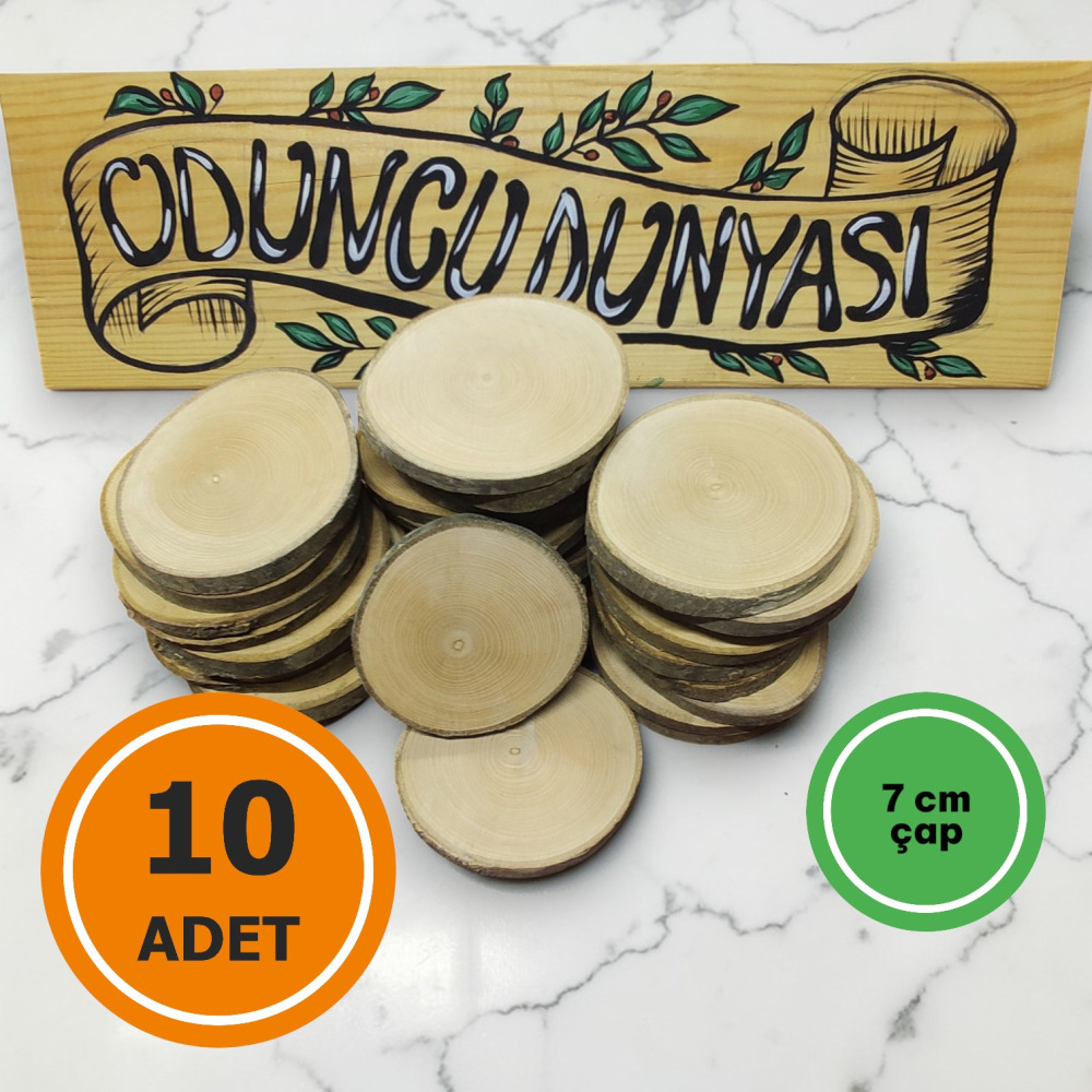 7 cm (10 Adet) Doğal Ahşap Odun Kütük Dilimi