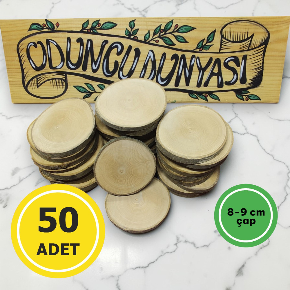 8-9 cm (50 Adet) Doğal Ahşap Odun Kütük Dilimi