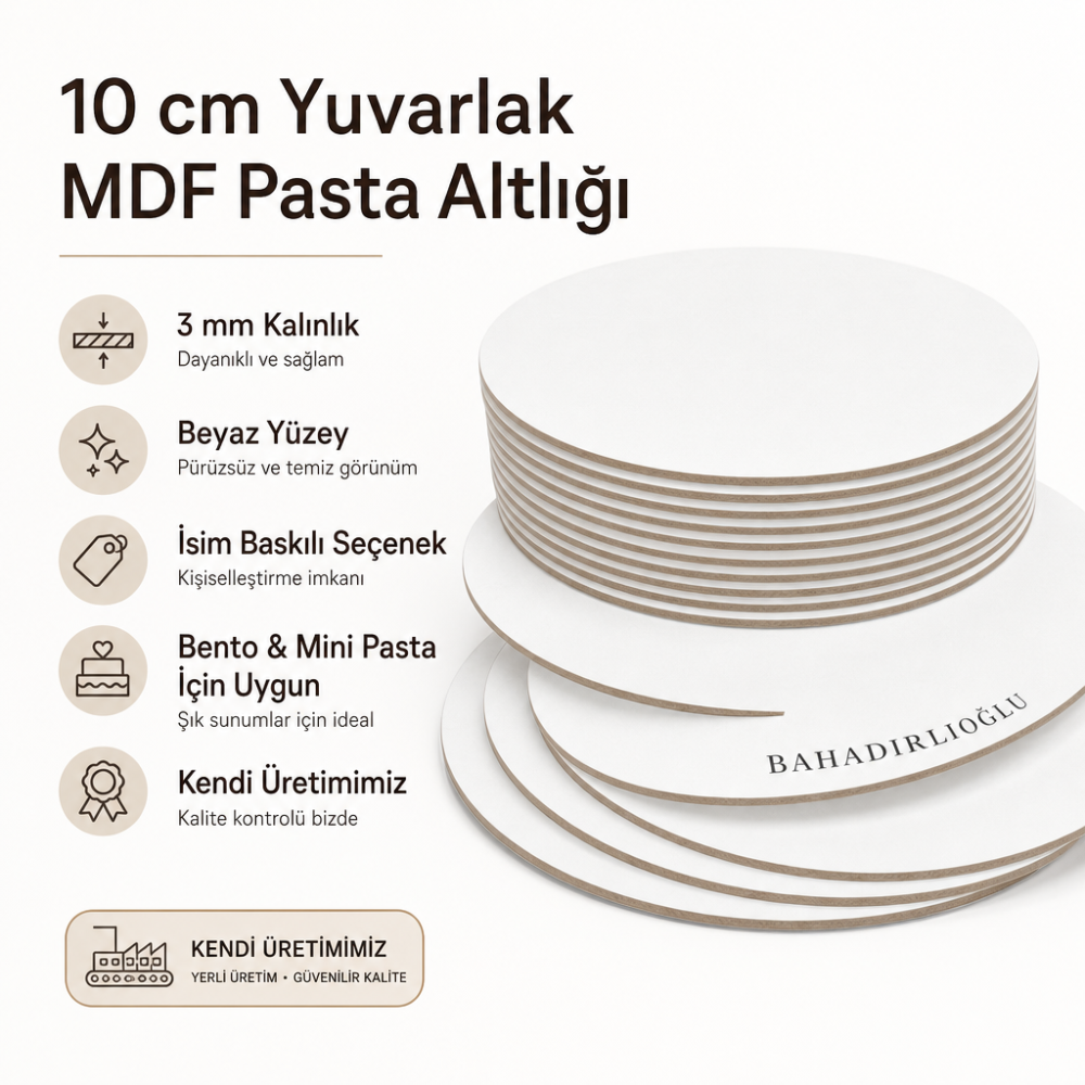 10 cm Yuvarlak MDF Pasta Altlığı | İsim Baskılı Pasta Tabanı