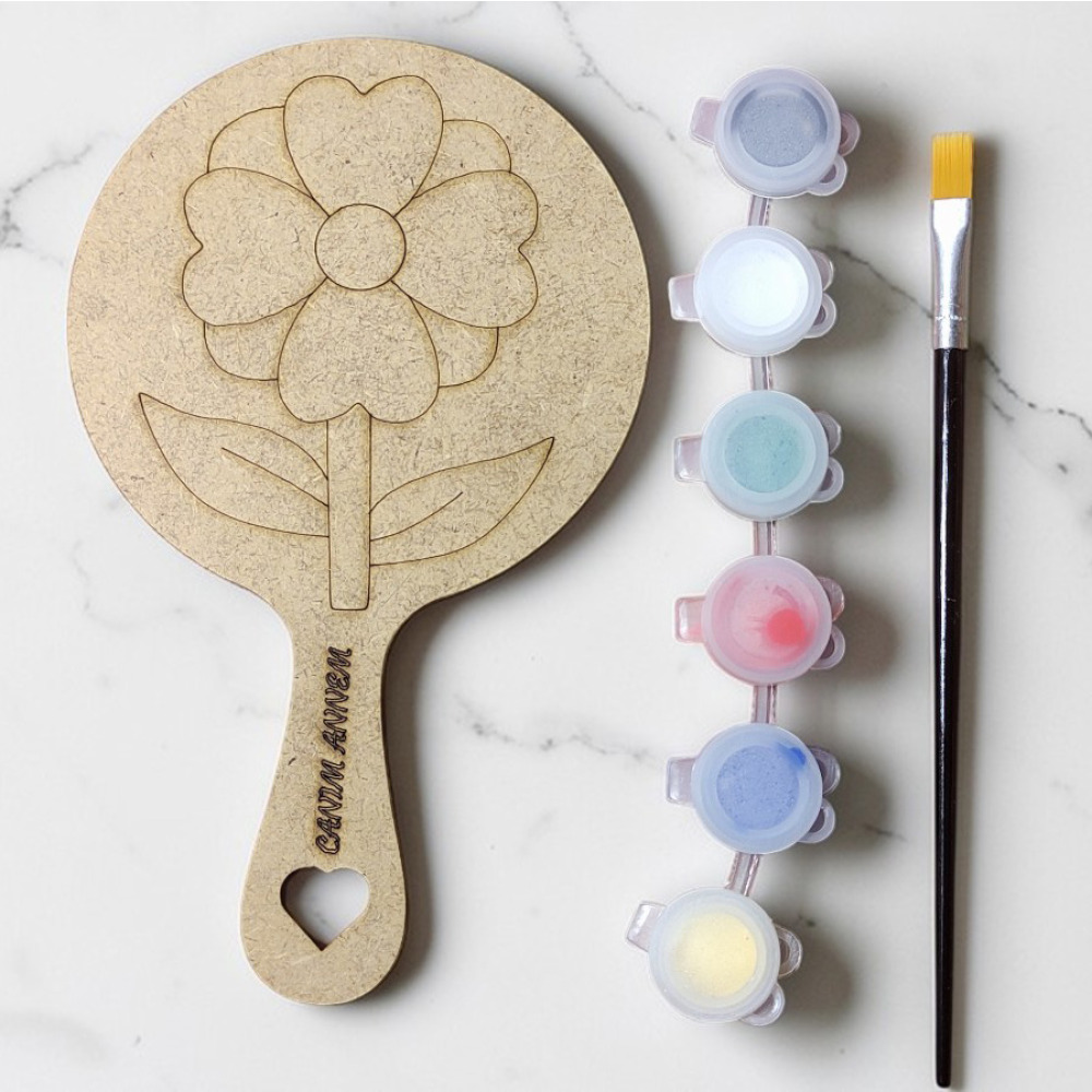 Ahşap MDF Boyama Anneler Günü El Aynası 17x10 cm