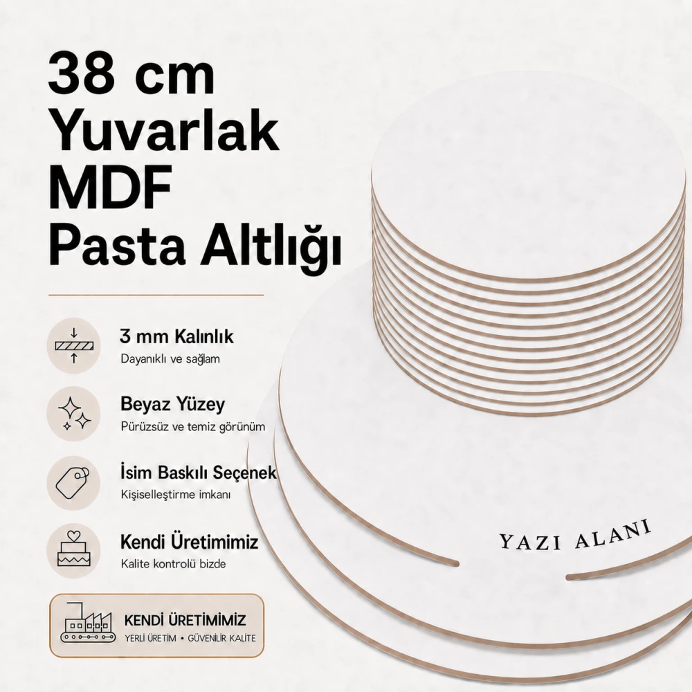 40 cm Yuvarlak MDF Pasta Altlığı | İsim Baskılı Pasta Tabanı